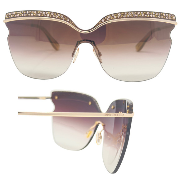 Jimmy Choo LOGO Sunglasses Gold Crystal Diamond Oversize‎ Square Cat Eye Lens